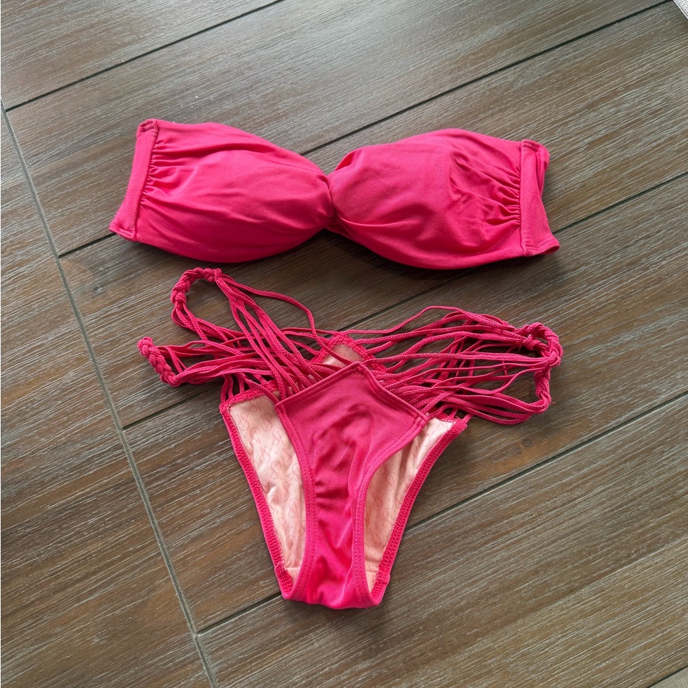 Pink Strapless Bikini Set